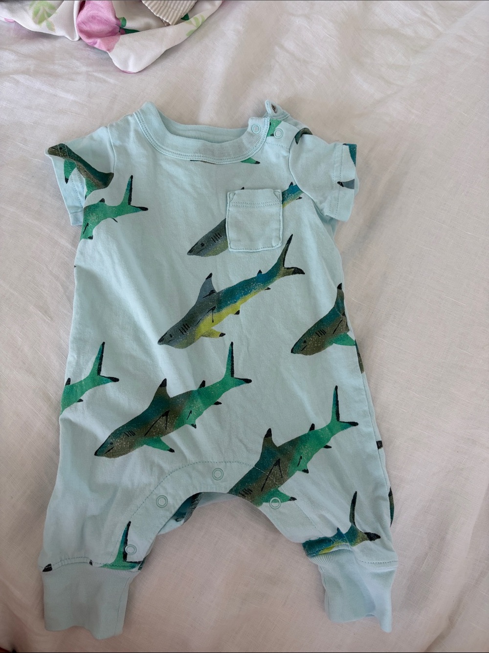 Tea Collection Light Blue Shark Print One-Piece Bodysuit